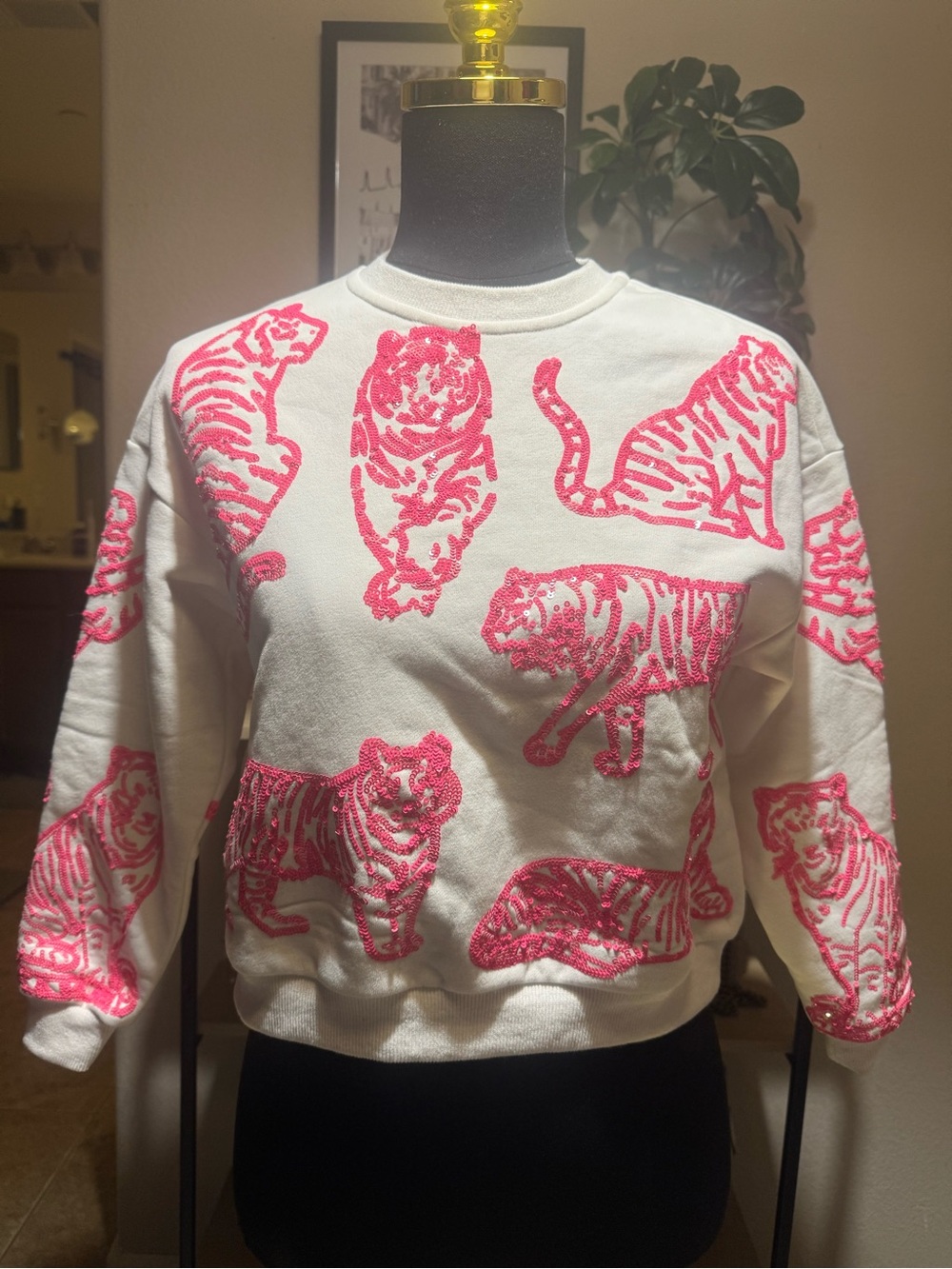 Queen of Sparkles Pink Sequin Tiger Sweatshirt Small